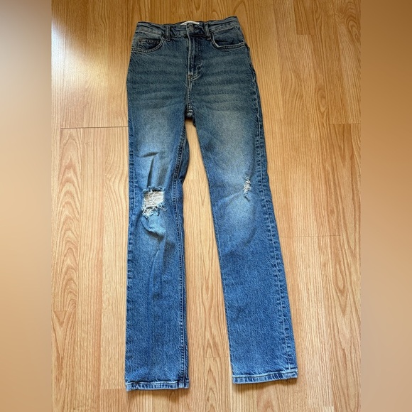 Reformation Liza Zip Fly High Rise Straight Jeans Palermo Destroyed Womens Sz 25 - Picture 1 of 4